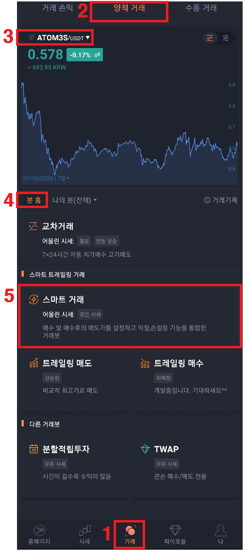  파이넥스(pionex)거래소 - '스마트 거래' 봇 설정 방법