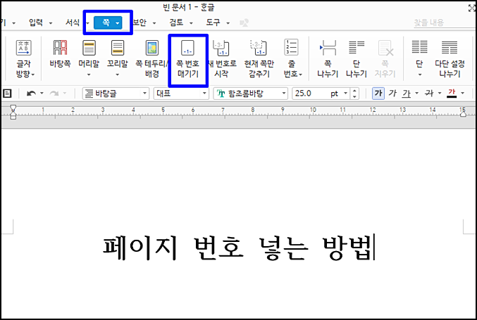  한글 페이지 번호 표시 설정 쪽번호 매기기 방법!
