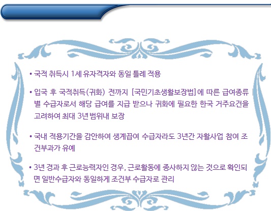 기초생활수급자 영주귀국사할린한인 등 특례