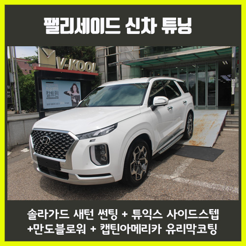  팰리세이드 신차 솔라가드 새턴 썬팅 튜익스 사이드스텝 만도블로워 V3 캡틴아메리카 유리막코팅