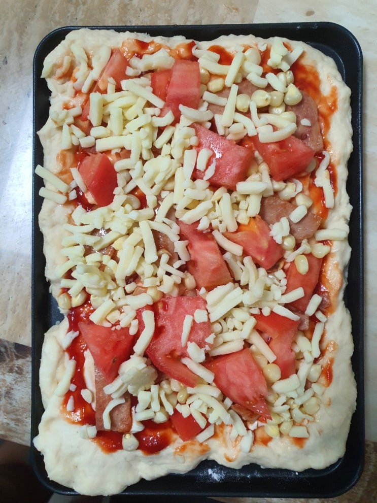네모난 피자 만들기  +(반죽부터 토핑까지 직접 만들기)
