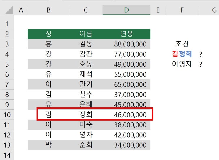  엑셀 수식 Top10: (4-2) VLOOKUP 함수를 이용한 다중조건 검색(배열수식) 및 INDEX & MATCH 함수의 활용