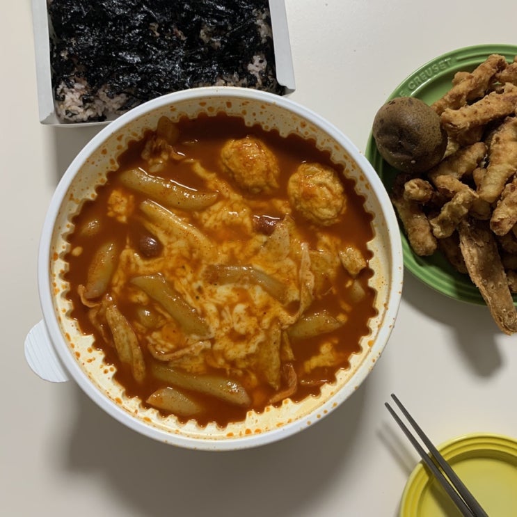  야식 떡볶이 배달 벌떡 떡볶이 일벌 떡볶이세트 중간맛, 고기튀김