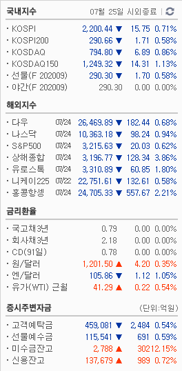 7/24  국내외 지수 (시외종료)