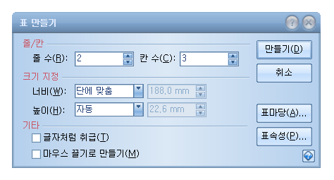  한글 표 단축키 - 초보용 2탄