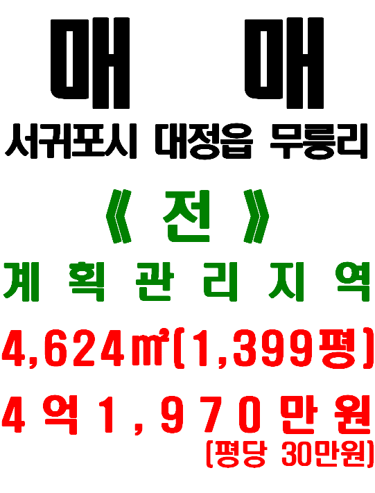  서귀포시 대정읍 무릉리, 마을 인접하고 도로 넓게 접한 토지 매매(매물번호 483)
