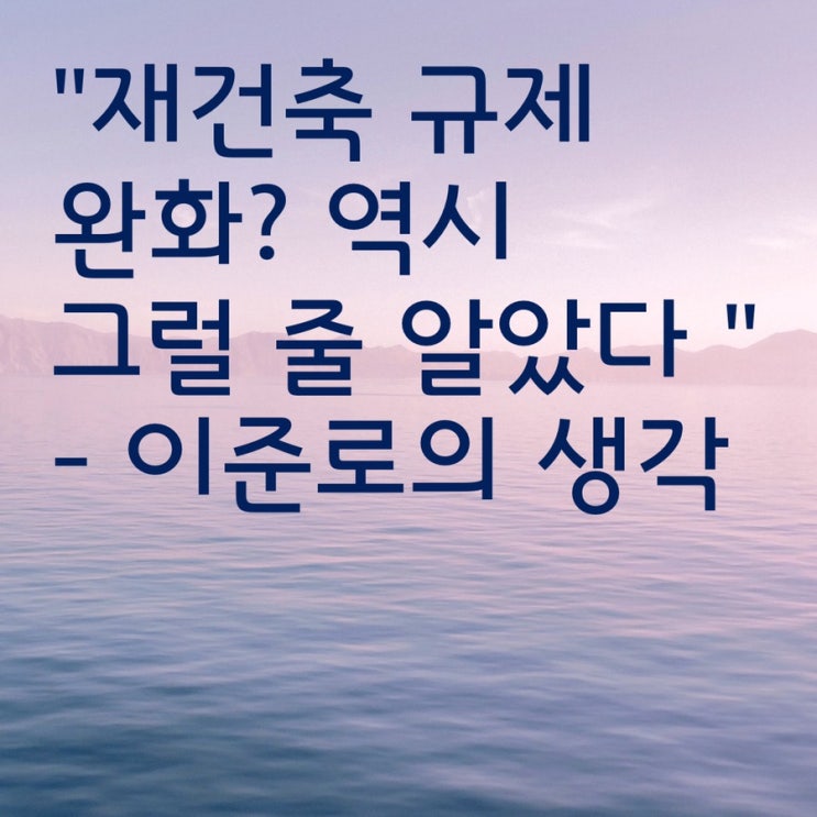  "재건축 규제 완화? 역시 그럴 줄 알았다 "- 이준로의 생각