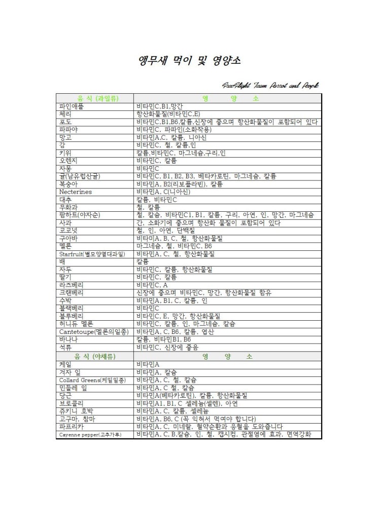  앵무새 기르기 [앵무새 영양공급 2편 - 음식과 영양소]