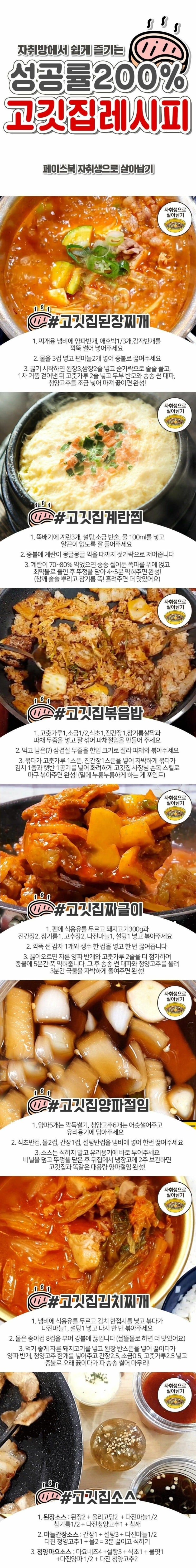 고깃집 시크릿 레시피 , 유명 음식점 레시피 ( 김치찌개 , 양파절임 , 짜글이 , 계란찜 , 된장짜개 , 고깃집 소스 )