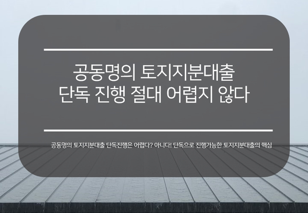 공동명의 토지지분대출 단독으로 받는 바로 그 방법