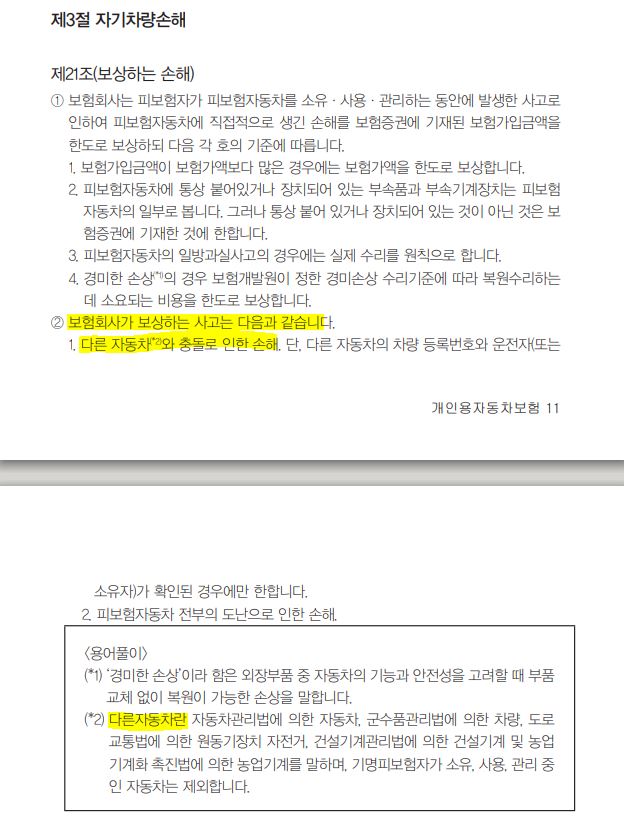  자동차 침수는 자동차보험 자차 단독사고에서 보장 됩니다.