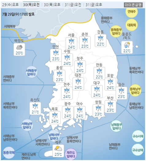 7/30_감성오잇의 오늘의 소식 (오늘의 날씨, 경제, 시사)