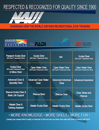 SCUBA Diving Level Equivalences 스쿠버다이빙 단체 별 레벨 비교(Naui 나우이, Padi 패디 등) 및 리더쉽 과정 소개