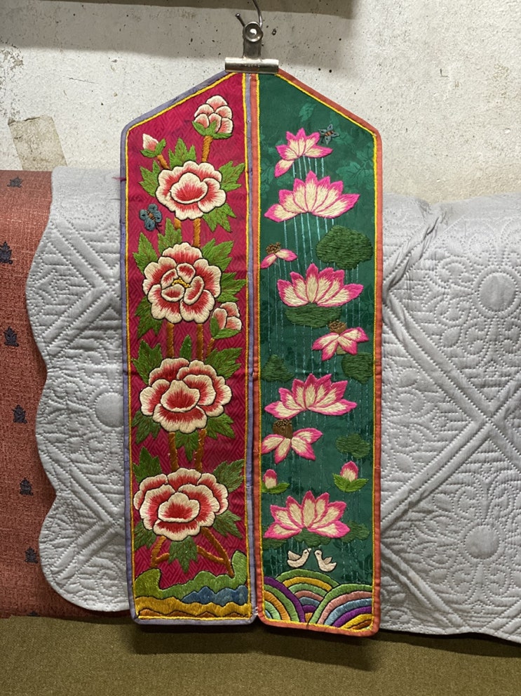  목단 연꽃 자수