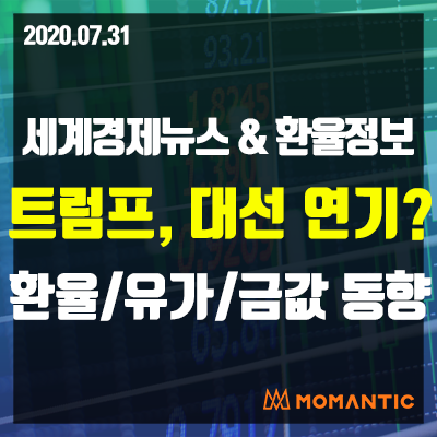 [20.07.31 세계경제뉴스 및 환율] 금값 2000달러 앞두고 10일만에 하락! 오늘의 환율/금값/국제유가 동향