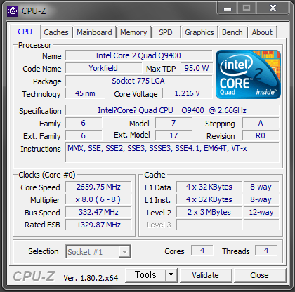  인텔 코어2쿼드 Q9400 CPU Z(CPU-Z) 성능 벤치마크 후기.