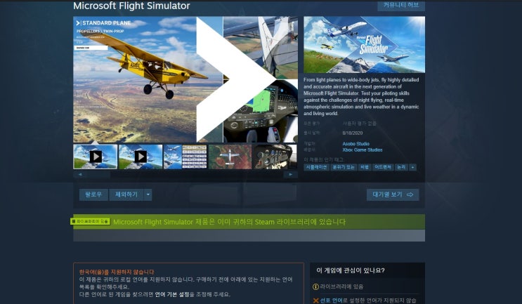  마이크로소프트 플라이트 시뮬레이터 스팀 상점 구매