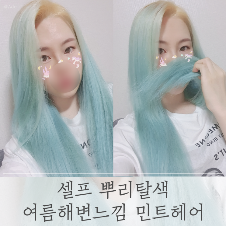  뷰티 ) 셀프 뿌리탈색으로 민트헤어가 된 시술기. 여름에 딱!
