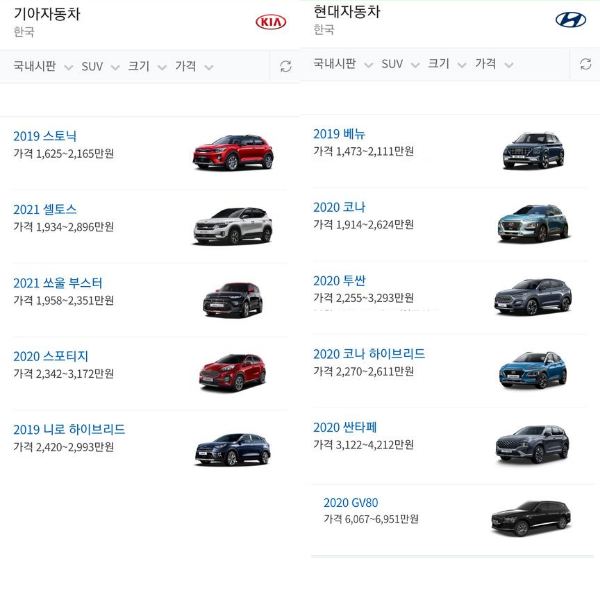 기아 현대자동차 종류 가격 순위 모두 비교! : 네이버 블로그