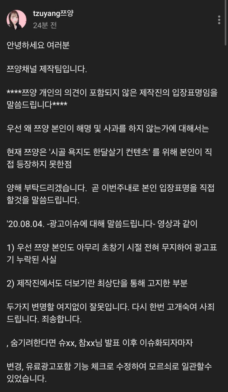 홍사운드 저격한 쯔양 유튜브 제작팀 논란