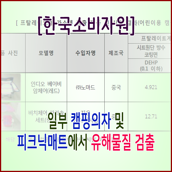  [한국소비자원] 일부 캠핑의자 및 피크닉매트에서 유해물질 검출