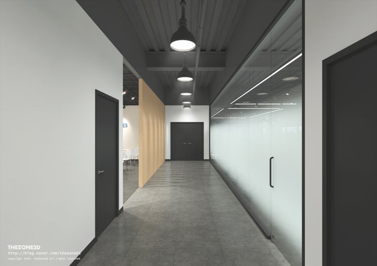 사무실 복도, 헬스장, 휴게실,  회의실 인테리어디자인 3D투시도 설계