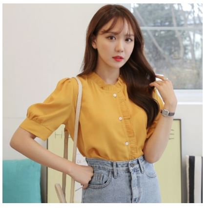  빼빼 프릴디테일 셔링 블라우스