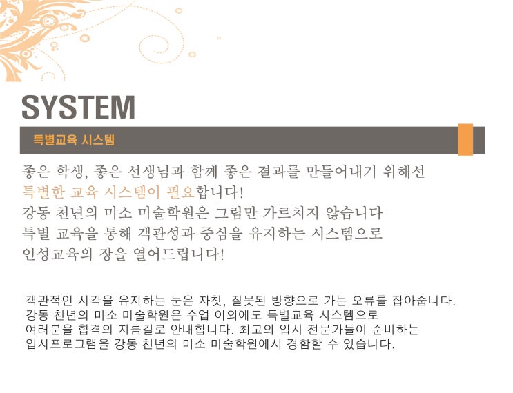 (천미불패 커리큘럼)특별교육 시스템 SYSTEM / 강동 천년의미소 미술학원