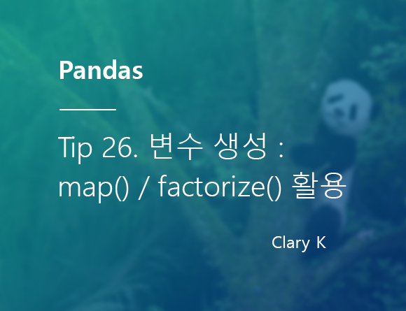 [파이썬] 판다스(pandas) 팁26. 기존 변수를 응용하여 새로운 변수 만들기 예제 : map() / factorize() 함수 활용