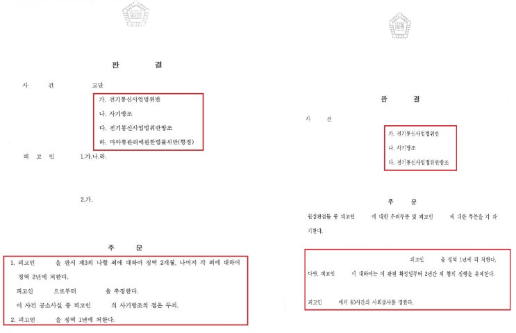  보이스피싱 전기통신사업법 위반 판결 사례들