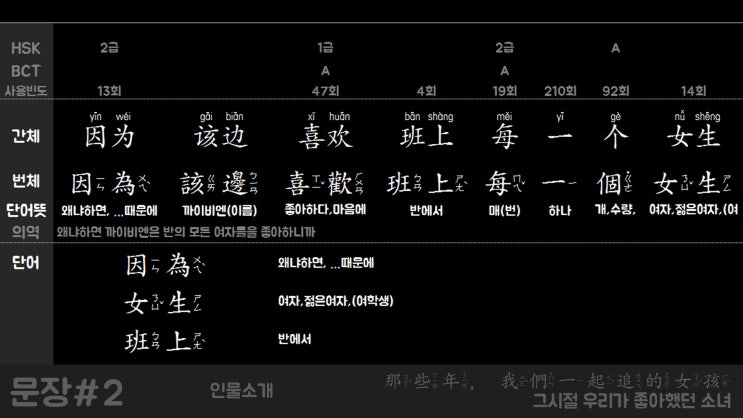  중국어 대사(쉐도잉 문장,영상)#2 그시절 우리가 좋아했던 소녀