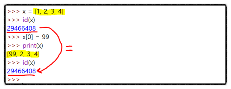  파이썬 mutable 및 immutable 의미와 id() 함수
