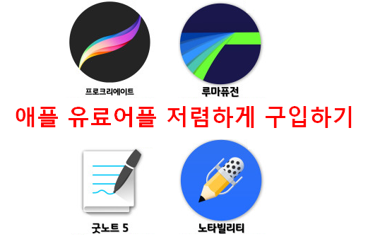  앱스토어 어플 리딤코드로 저렴하게 구입하기, 굿노트5, 프로크리에이트, 노타빌리티, 루마퓨전 할인 구입