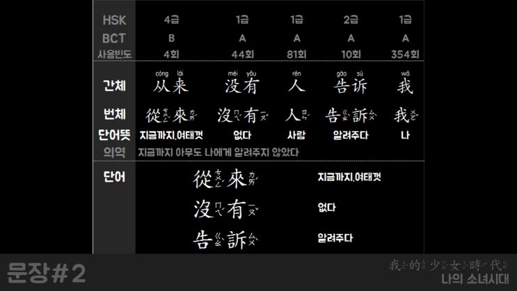  중국어 대사(쉐도잉 문장,영상)#2 나의 소녀시대:대만영화