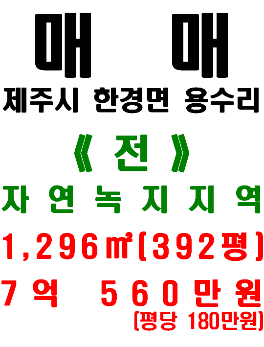  제주시 한경면 용수리 해안가 전경에 보여지는 해안가 토지(매물번호 487)