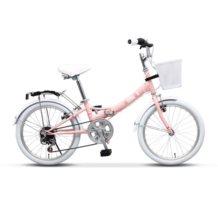 바이맥스 샤프리 핑크 자전거 미니벨로 20인치 접이식 접이형 바구니 미니 생활 접이식자전거