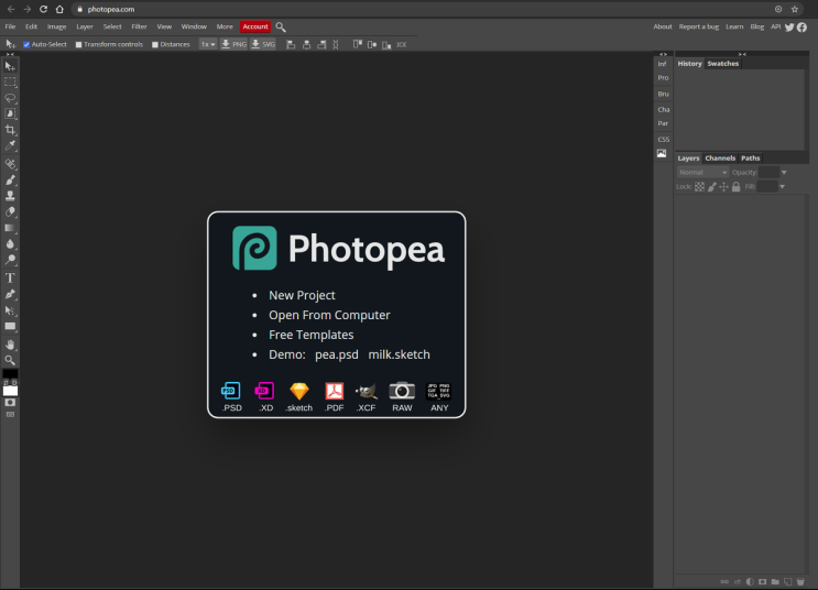  Photopea, 포토샵과 호환되는 웹 사진 편집기 포토피아.
