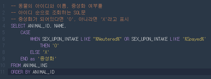 프로그래머스 SQL: 중성화 여부 파악하기 // MySQL 프로그래머스 SQL: 중성화 여부 파악하기 // MySQL