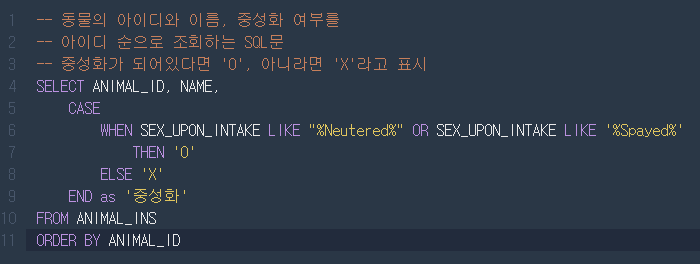 프로그래머스 SQL: 중성화 여부 파악하기 // MySQL