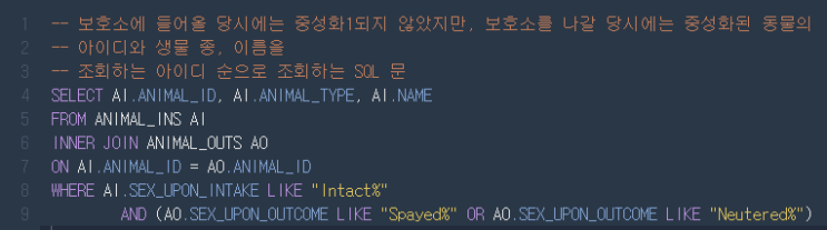 프로그래머스 SQL: 보호소에서 중성화한 동물 // MySQL // LIKE 활용 프로그래머스 SQL: 보호소에서 중성화한 동물 // MySQL // LIKE 활용
