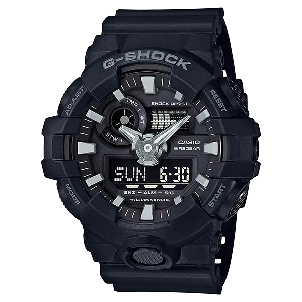  [현대백화점][지샥(G-SHOCK)] 남여공용 콤비네이션 캐주얼시계 역동적이고 견고한 블랙 실버 포인트 GA-700