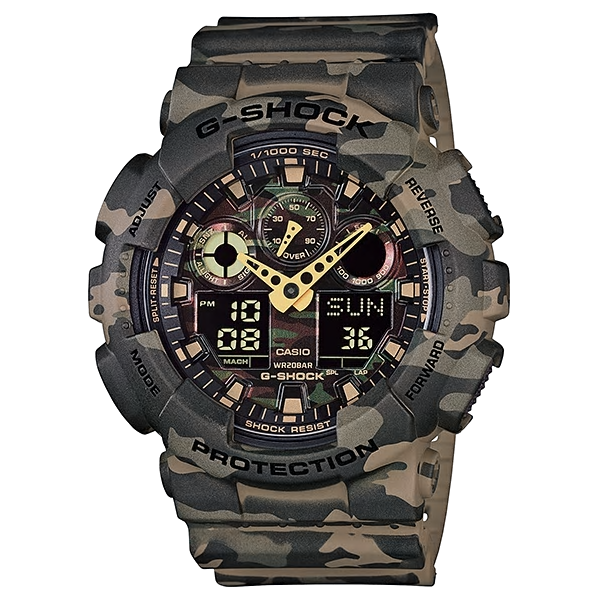  [현대백화점][지샥(G-SHOCK)] 남여공용 캐주얼 시계 강인한 위장패션 시계 옐로우 카키 밀리터리 GA-100CM-