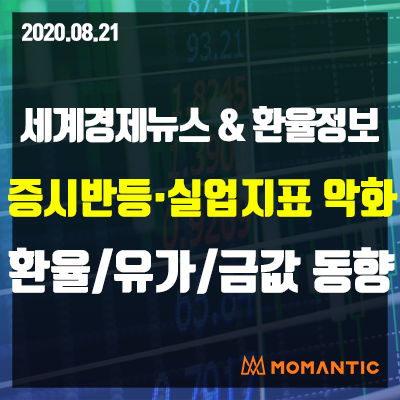 [20.08.21 세계경제뉴스 및 환율] 미국 실업지표 악화...주가↑국채↑달러↓금값↓ 오늘의 환율/금값/국제유가 동향