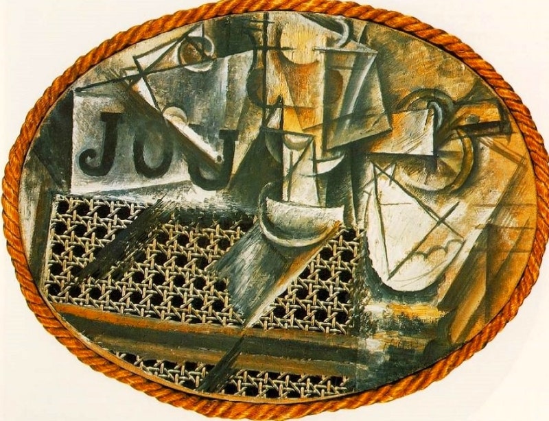 콜라주 기법의 작품:등나무 의자가 있는 정물_파블로 피카소 : 네이버 블로그