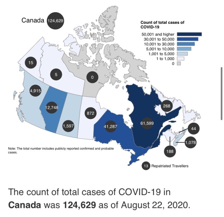 캐나다 코로나 코비드19 현재 상황 확진자수 12만명 넘어 124,589명