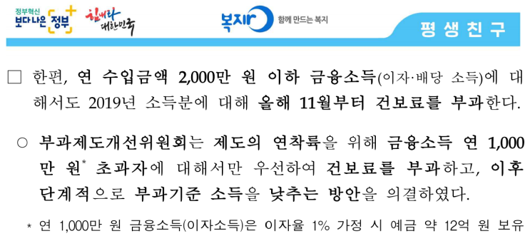  금융소득 연 1,000만원 초과자 건보료 부과