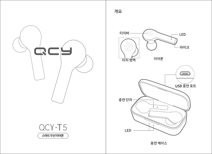  QCY T5 한글 사용법 설명서(페어링, 게이밍 모드, 전화 받기, 거절 등)