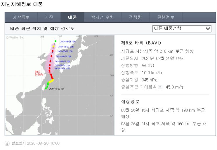  제8호 태풍 바비 북상
