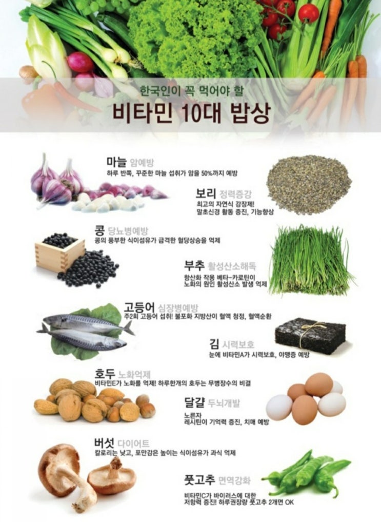  현대인에게 꼭 필요한 10대 밥상(건강식단 다이어트)