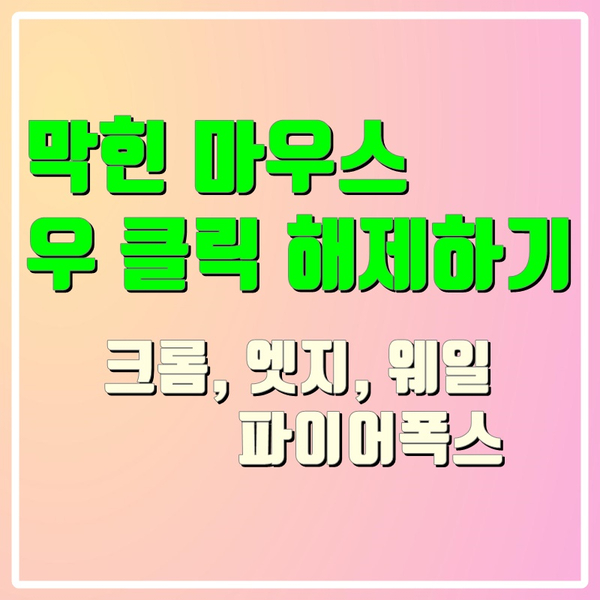 크롬, 엣지, 웨일, 파이어폭스 막힌 마우스 우 클릭 & 드래그 해제하기.